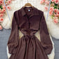 Slim long sleeve irregular A-line shirt skirt  2860