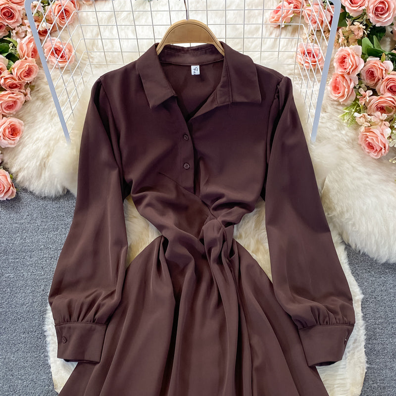 Slim long sleeve irregular A-line shirt skirt  2860