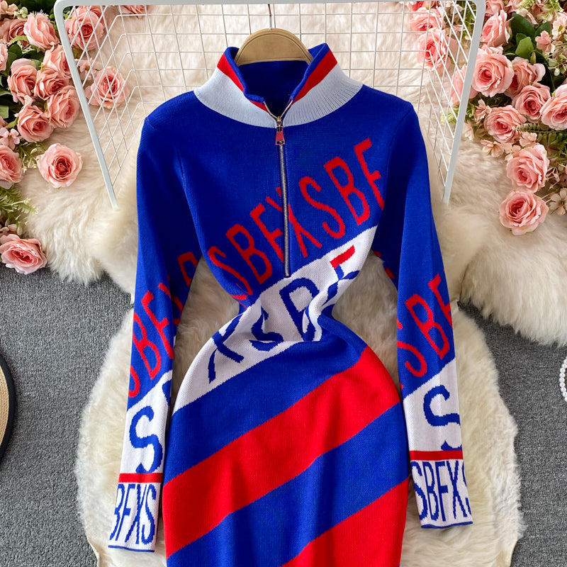 Slim and slim letter printed buttock dress  2911
