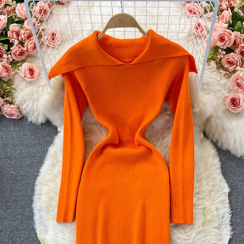 Age reducing sweet baby collar tight elastic knitted dress  2914