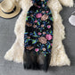 Round neck sleeveless mesh embroidered slim long skirt  2945