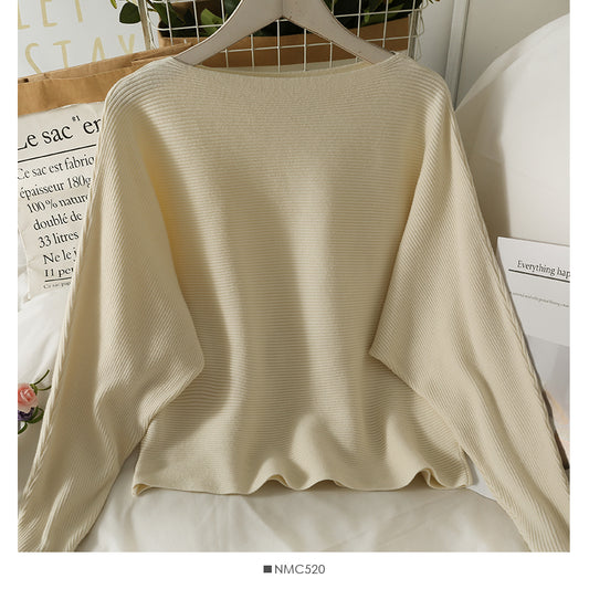 Fledermaus Pullover Damen Herbst dünn Langarm Turm unten Top 1993