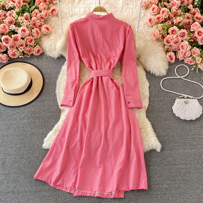 French Plaid Lapel dress  3374