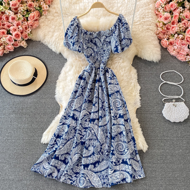 Slim square neck bubble sleeve dress  3061