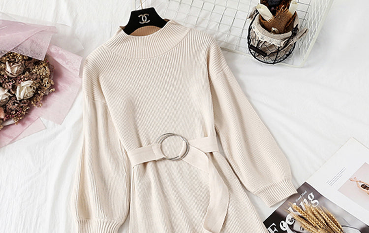 Knitted dress, women's French retro skirt, fashion suit, waist closing, thin temperament  2291