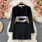 Fake two piece neck and shoulder bag hip dress  2857