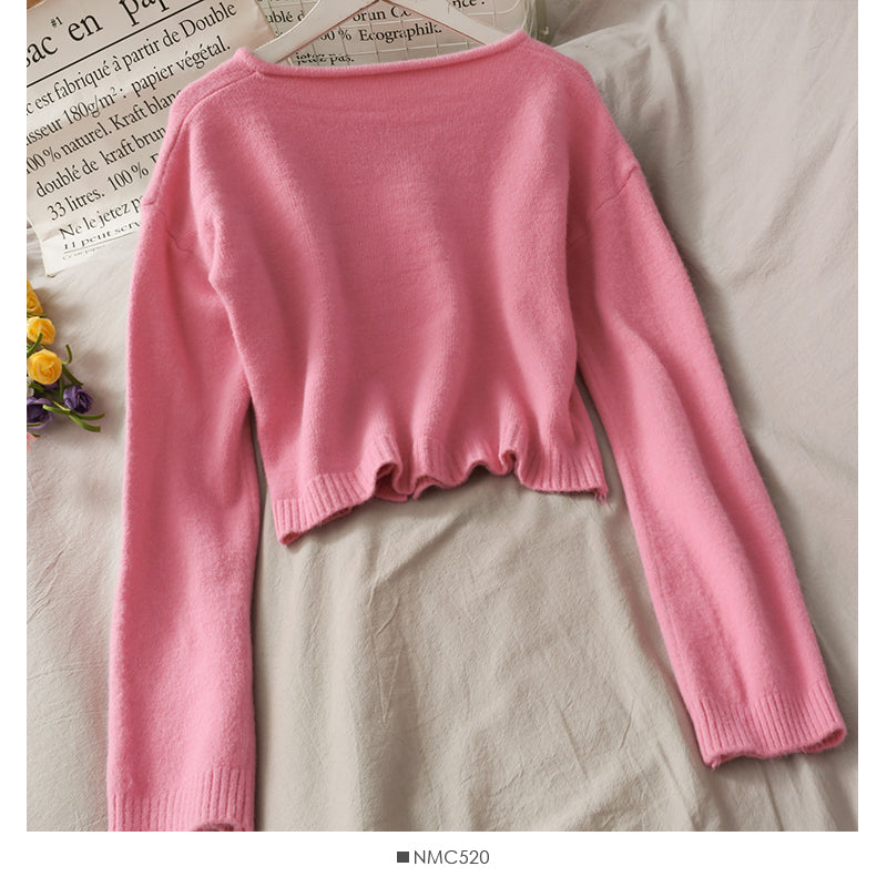 Sweet style simple and versatile long sleeved cardigan solid color sweater female  1909