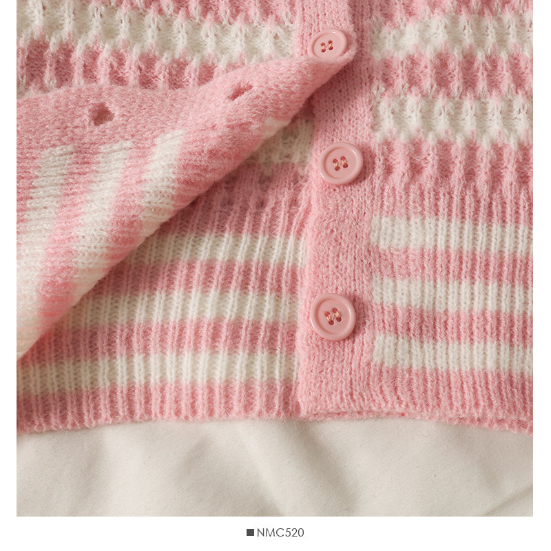 Korean stripe loose and thin short single breasted cardigan sweater  1883