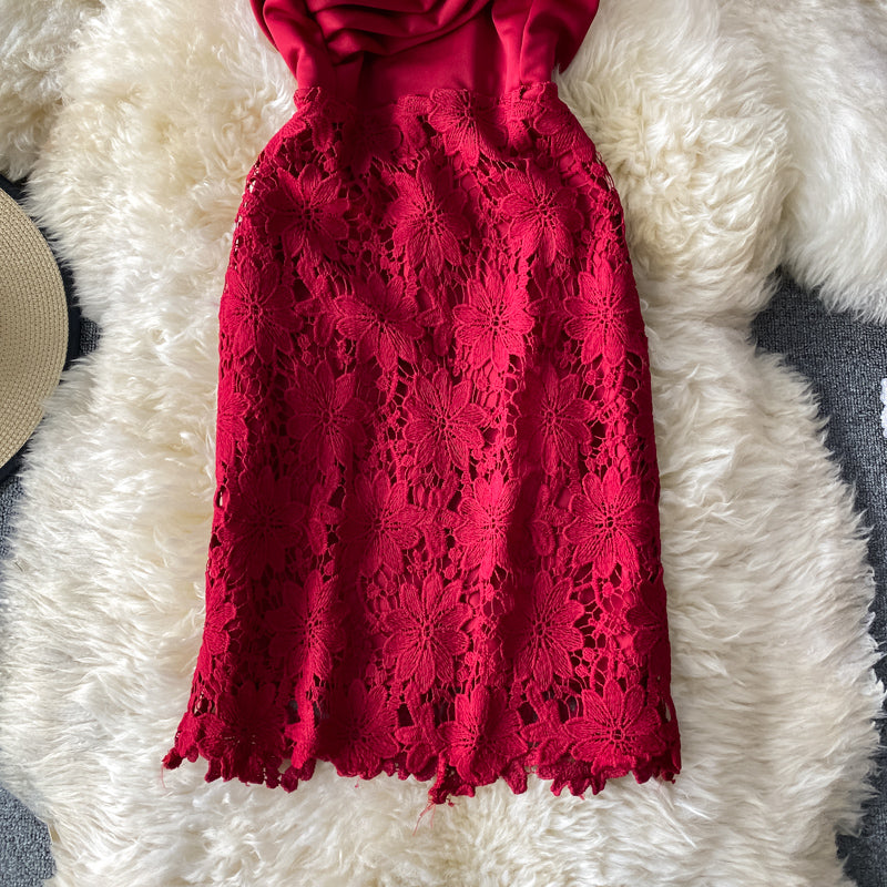 Sexy low cut suspender strapless dress  3283