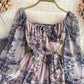 Retro ink painting square neck dress  3000