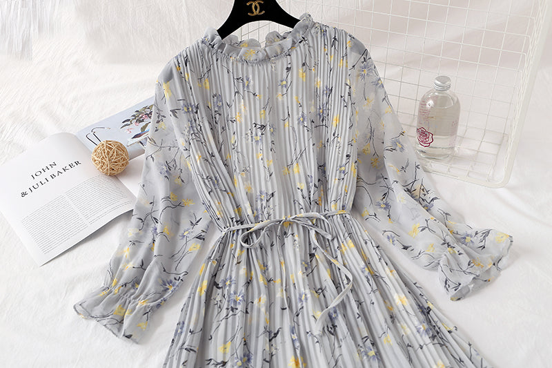 Long sleeved Pleated Chiffon Skirt loose and thin, retro knee length skirt  2346