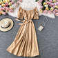 French retro square neck bubble Short Sleeve Dress  2877