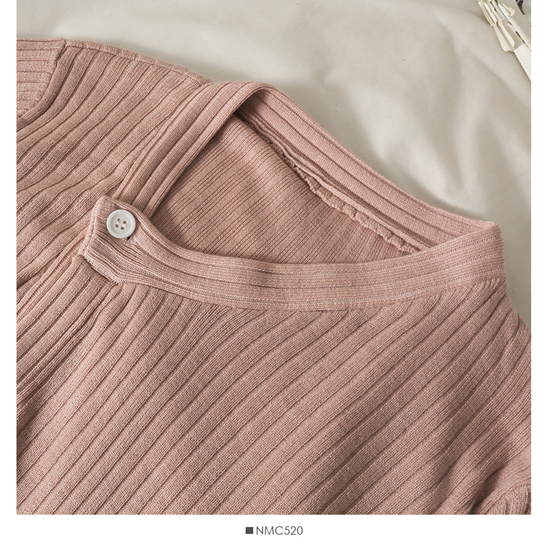 Han Fan irregular single breasted V-Neck long sleeve sweater female  2038