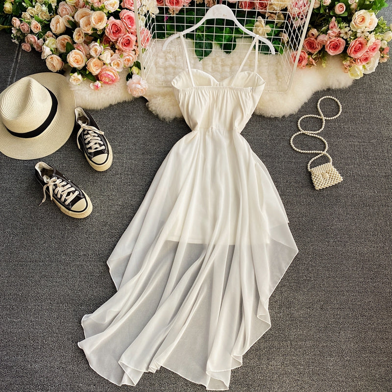 High waist irregular strapless dress  2719