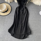 Hairy stitched herringbone neck exposed shoulder bag hip fishtail skirt  3433