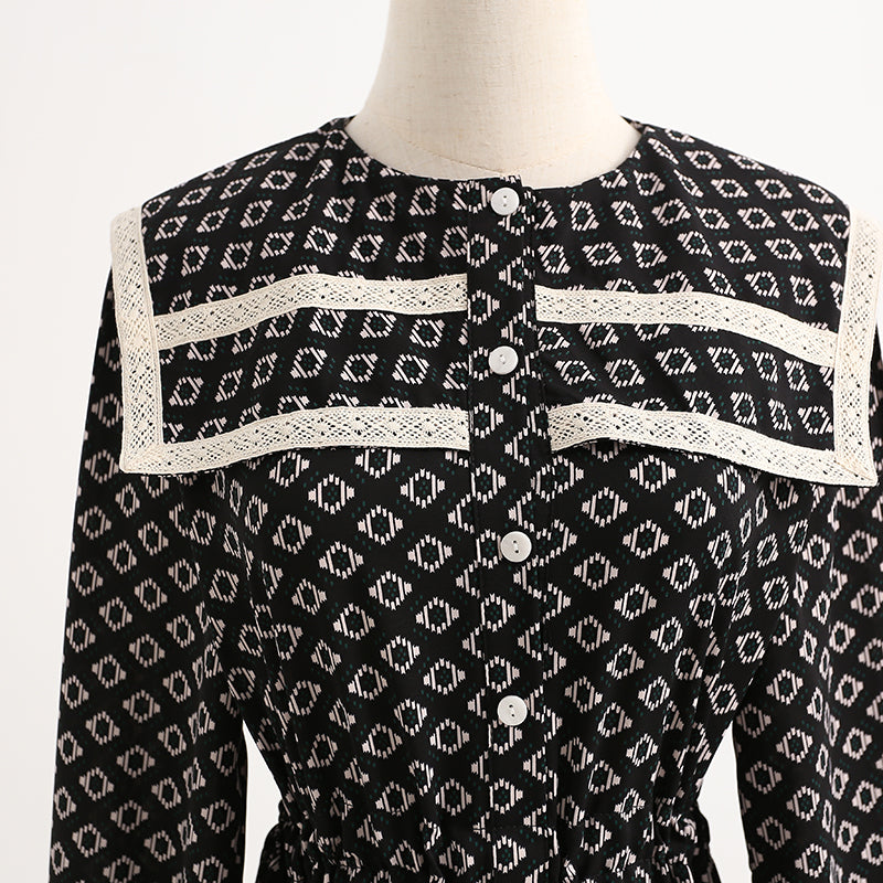 Dress temperament black printed skirt bottomed long skirt  2204