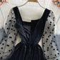 Celebrity temperament black square neck velvet dress  3366