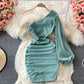 Sexy diagonal neck off shoulder one-sided dress  2738
