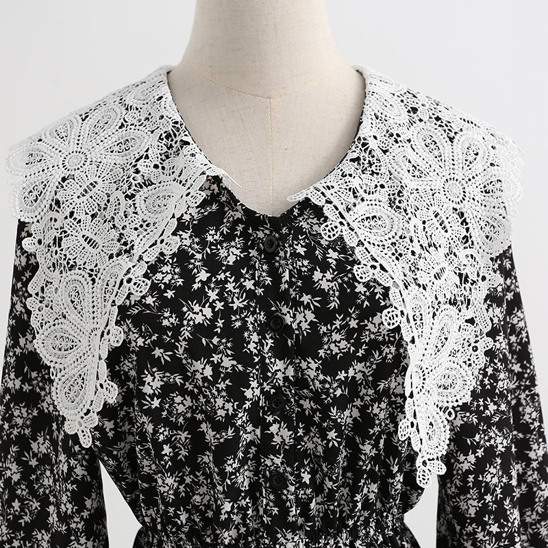 New doll neck Korean long sleeve Floral Dress  2439