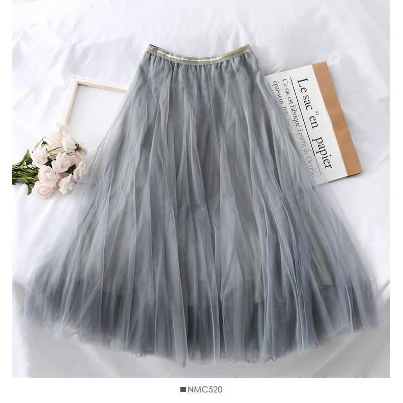Gauze skirt half body super fairy long high waist  2514
