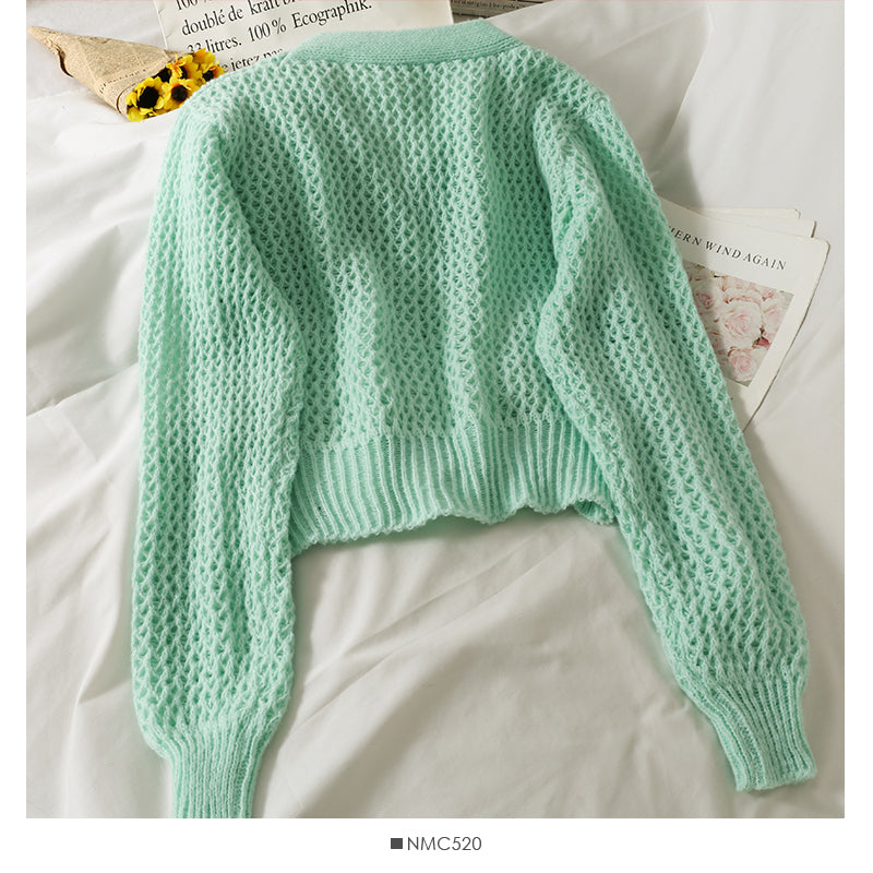 Sweater women's sweater V-neck cardigan versatile top  1737