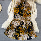 V-neck Floral Chiffon Dress split slim wrap hip fishtail dress  3214