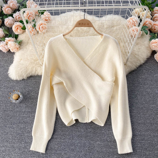 Pull col en V doux tempérament pull femme pull mode 1625