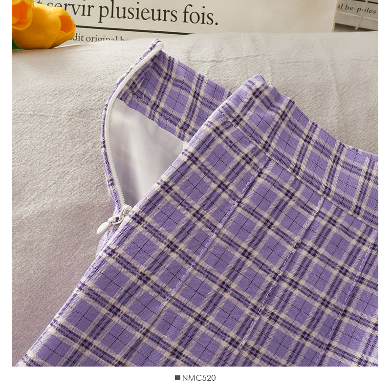 Small fresh Plaid pleated skirt women's sweet college style  2633