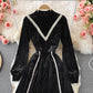 Schmale Taille mit weitem Samtkleid mit weitem Stehkragen 3106