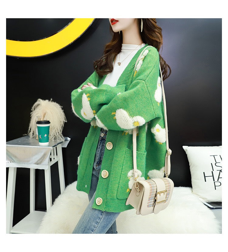 Languid lazy wind sweater , loose sweater of spring and autumn, lovely sheep embroidery cardigan  1459