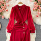 Slit waist dress elegant Hip Wrap Dress  3001