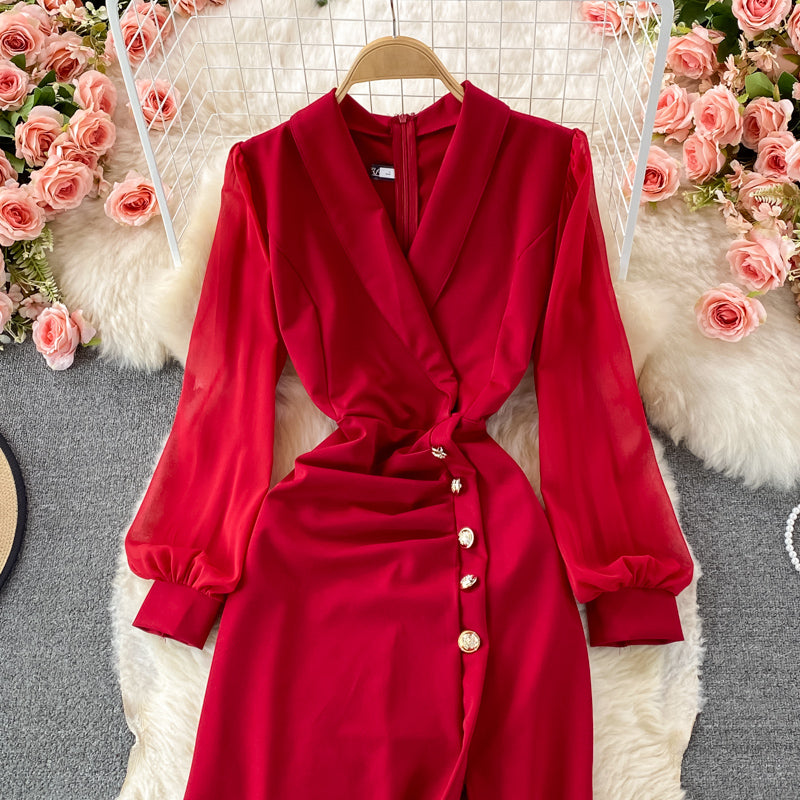 Slit waist dress elegant Hip Wrap Dress  3001