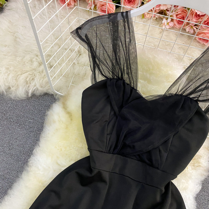 Solid color strapless dress is slim  2788