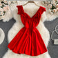 Temperament low cut open chest sexy high waist dress  2803
