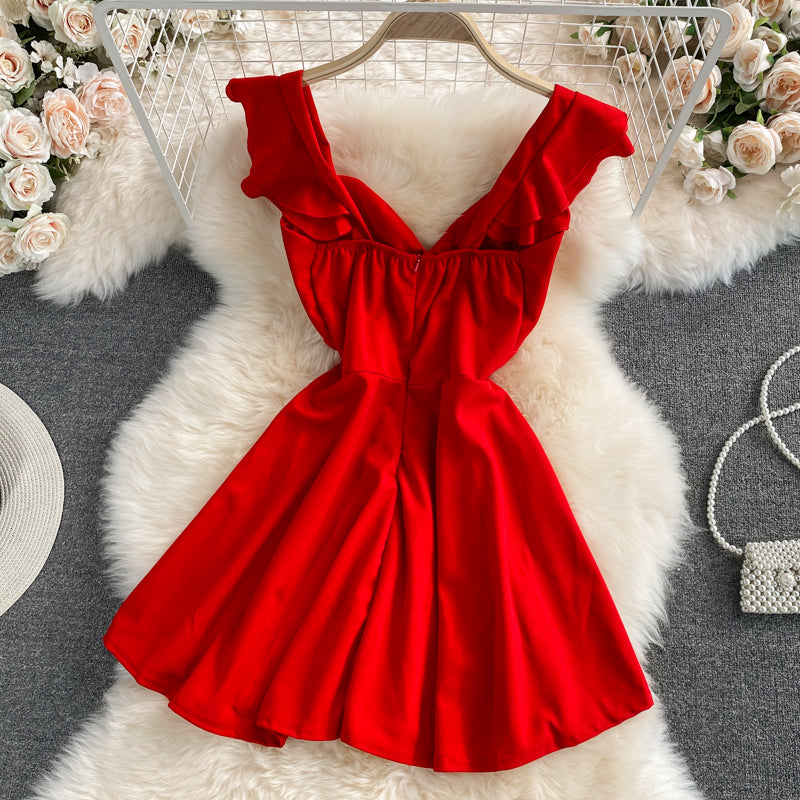 Temperament low cut open chest sexy high waist dress  2803