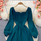 Dünnes rotes Kleid mit eckigem Ausschnitt und hoher Taille 3255