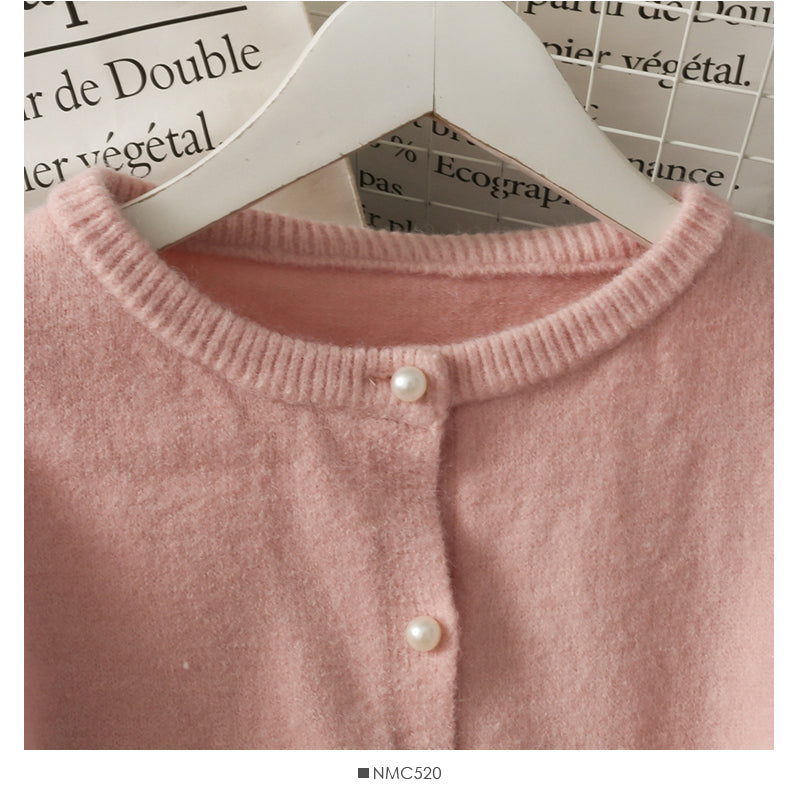 Sweet wind pearl single breasted crew neck cardigan sweater  1718