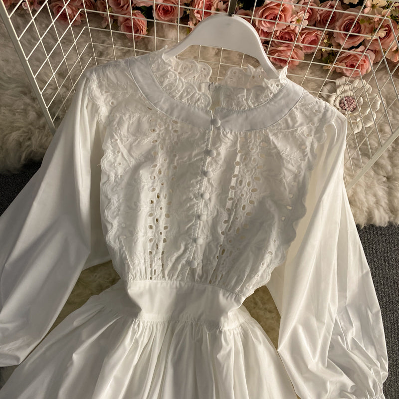 Vintage Lace Lace Up Pilzrand Laternenärmelkleid 3180