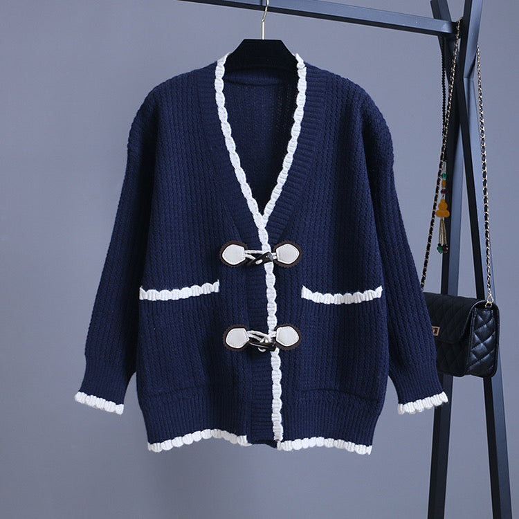Cardigan, pull ample, haut boutonné en corne 1402