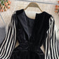 Robe en velours faux deux pièces à manches longues et à rayures de qualité 3229