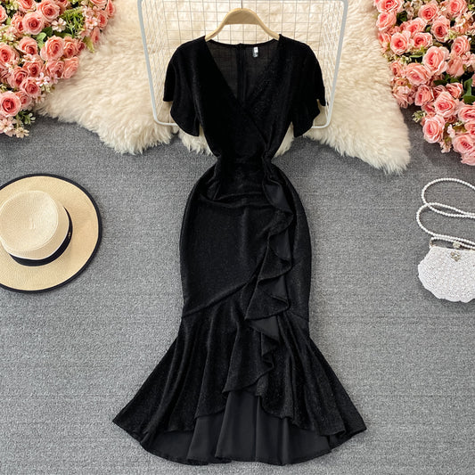 Elegant v neck fishtail dress fashion dress  1326