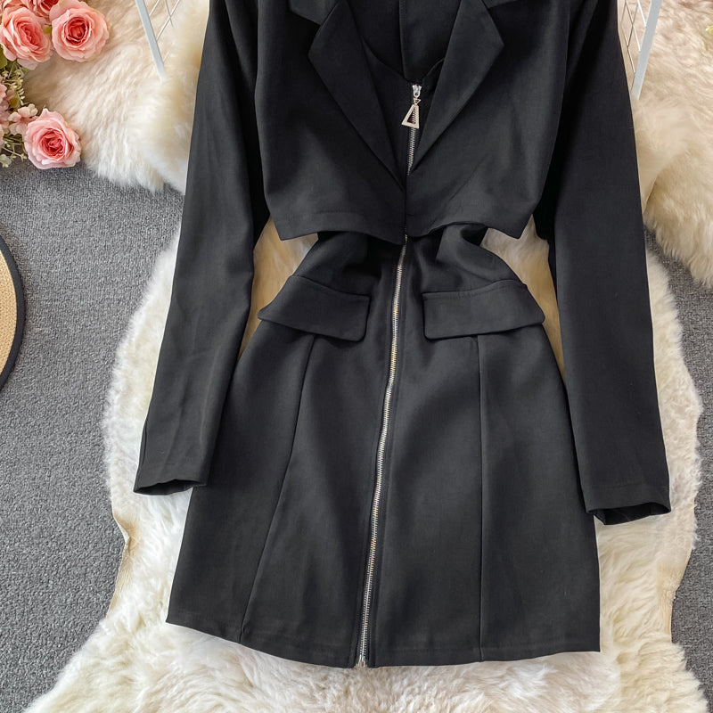 Celebrity temperament suit skirt slim and slim zipper design  2921