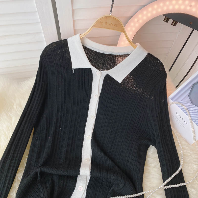 Herbstneuer einreihiger Polokragen-Kontrast-Langarmpullover 1591