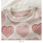 Sweet wind nail pearl heart print sweater for women  1839