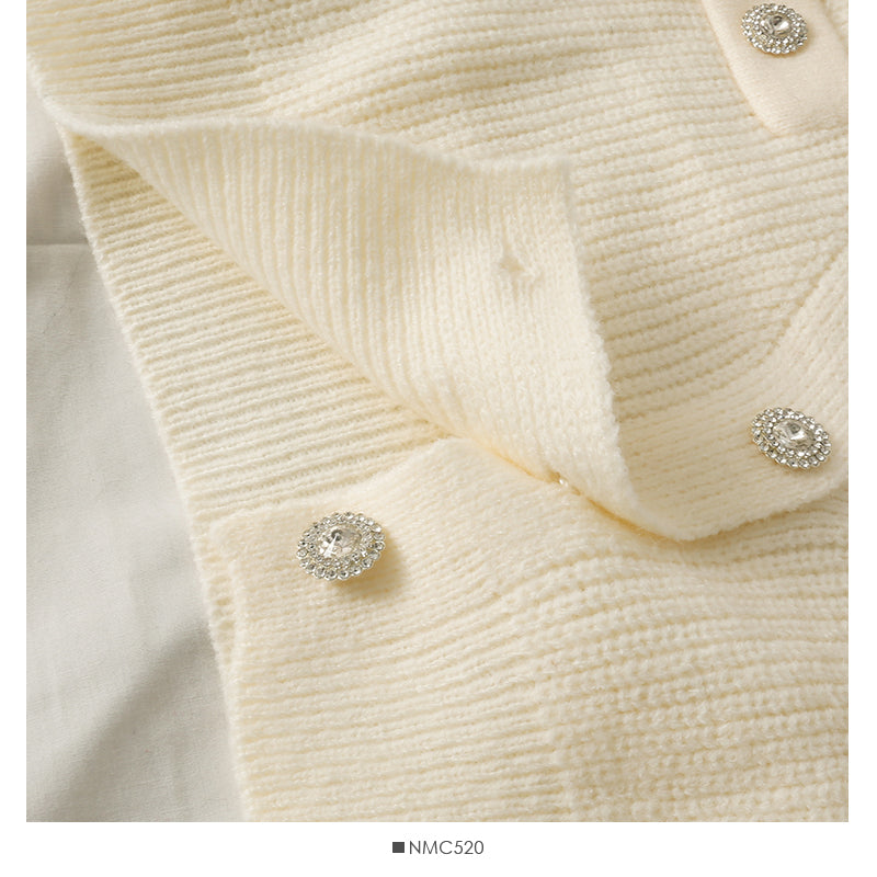 Manteau pull à manches longues et col en V à trois boutons, petit et polyvalent 1733