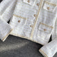Temperament small fragrance bright silk woven single breasted long sleeved coat  1634