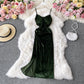 Vintage Hepburn velvet dress split Strapless suspender dress  3142