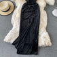 Velvet suspender split dress  3050