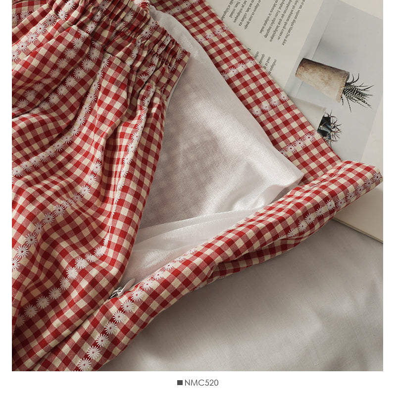 Korean Plaid print versatile medium length skirt for women  2620
