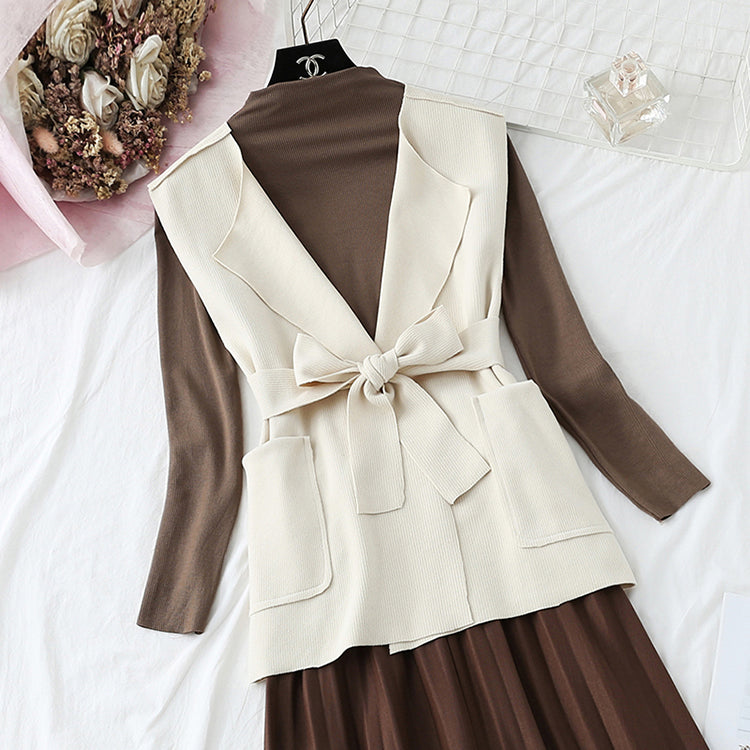 New bottomed shirt temperament pleated skirt three piece set  2206